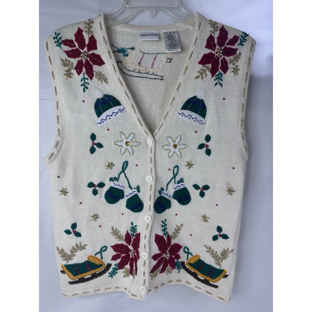 Vintage Bobbie Brooke Women Sweater Vest Small Embroidered Christmas Sleigh